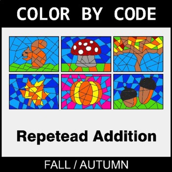 Fall: Repeated Addition - Coloring Worksheets | Color by Code