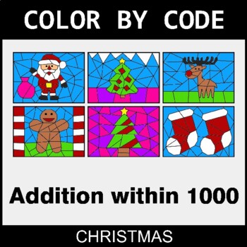 Christmas: Addition within 1000 - Coloring Worksheets | Color by Code