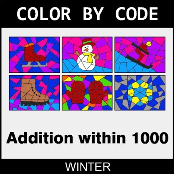 Winter: Addition within 1000 - Coloring Worksheets | Color by Code