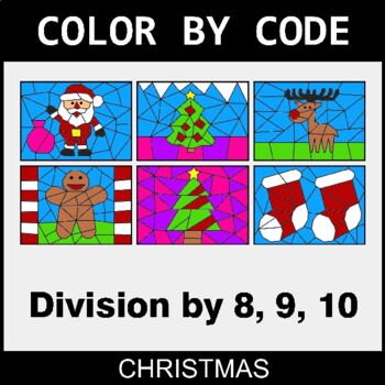 Christmas: Division by 8,9,10 - Coloring Worksheets | Color by Code