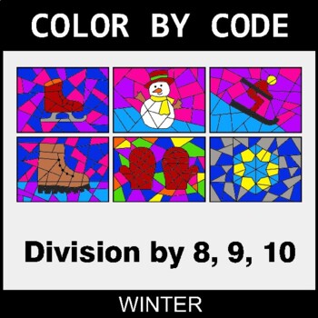 Winter: Division by 8,9,10 - Coloring Worksheets | Color by Code