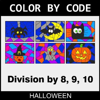 Halloween: Division by 8,9,10 - Coloring Worksheets | Color by Code