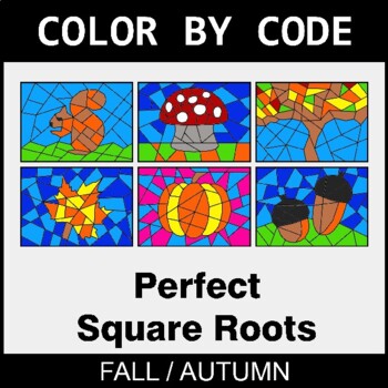 Fall: Perfect Square Roots - Coloring Worksheets | Color by Code