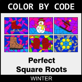Winter: Perfect Square Roots - Coloring Worksheets | Color by Code