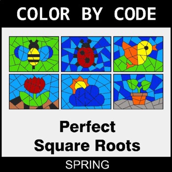 Spring: Perfect Square Roots - Coloring Worksheets | Color by Code