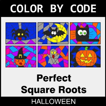 Halloween: Perfect Square Roots - Coloring Worksheets | Color by Code