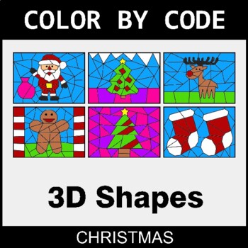 Christmas: 3D Shapes - Coloring Worksheets | Color by Code