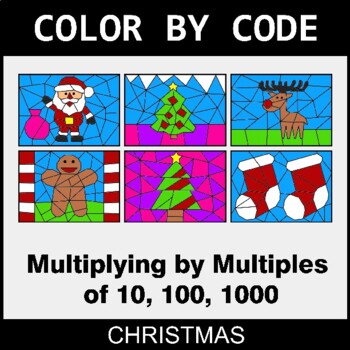 Christmas: Multiplying by Multiples of 10, 100, 1000 - Coloring Worksheets