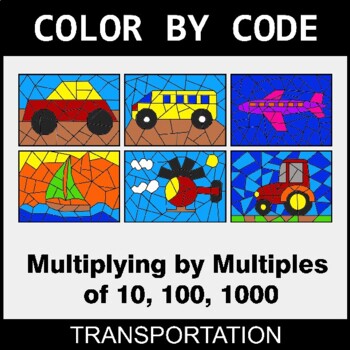 Multiplying by Multiples of 10, 100, 1000 - Coloring Worksheets | Color by Code