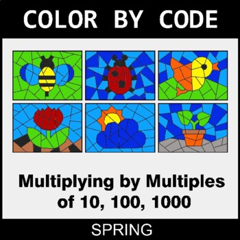 Spring: Multiplying by Multiples of 10, 100, 1000 - Coloring Worksheets