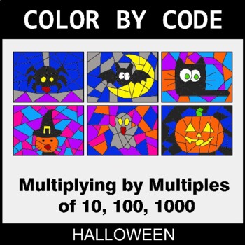 Halloween: Multiplying by Multiples of 10, 100, 1000 - Coloring Worksheets