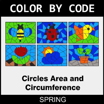 Spring: Circles Area & Circumference - Coloring Worksheets | Color by Code