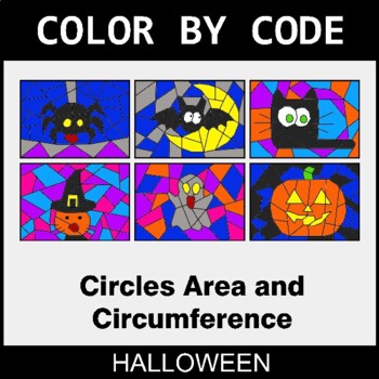 Halloween: Circles Area & Circumference - Coloring Worksheets | Color by Code
