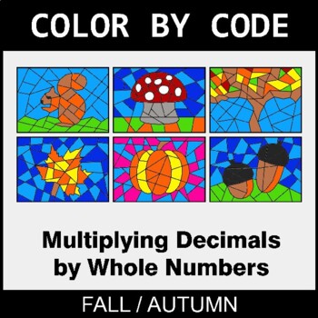Fall: Multiplying Decimals by Whole Numbers - Coloring Worksheets