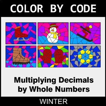 Winter: Multiplying Decimals by Whole Numbers - Coloring Worksheets