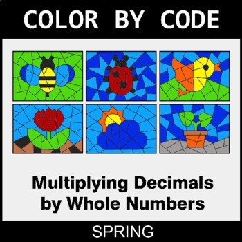 Spring: Multiplying Decimals by Whole Numbers - Coloring Worksheets