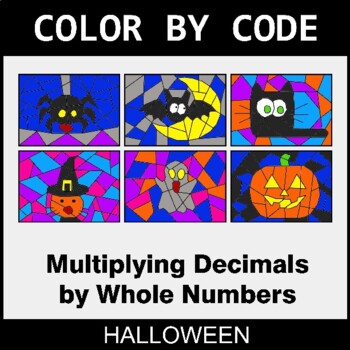 Halloween: Multiplying Decimals by Whole Numbers - Coloring Worksheets