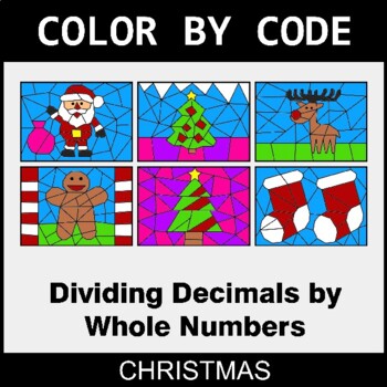 Christmas: Dividing Decimals by Whole Numbers - Coloring Worksheets