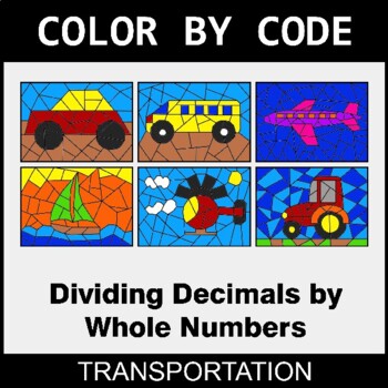 Dividing Decimals by Whole Numbers - Coloring Worksheets | Color by Code