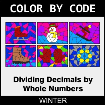 Winter: Dividing Decimals by Whole Numbers - Coloring Worksheets | Color by Code