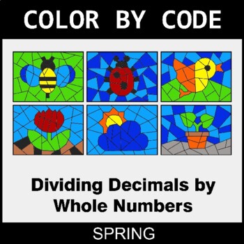Spring: Dividing Decimals by Whole Numbers - Coloring Worksheets | Color by Code