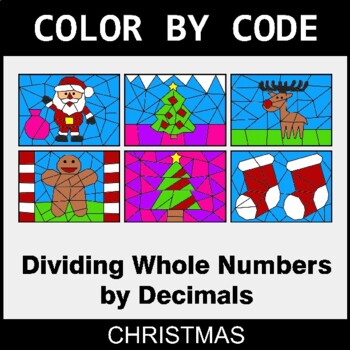 Christmas: Dividing Whole Numbers by Decimals - Coloring Worksheets