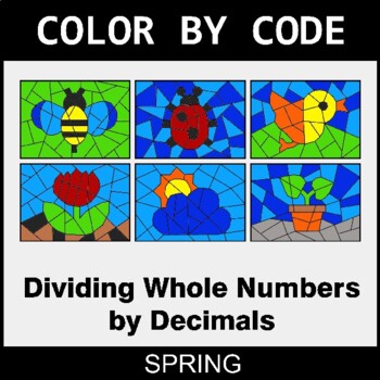 Spring: Dividing Whole Numbers by Decimals - Coloring Worksheets | Color by Code