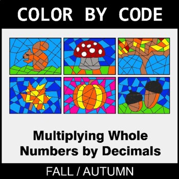 Fall: Multiplying Whole Numbers by Decimals - Coloring Worksheets
