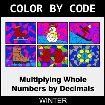 Winter: Multiplying Whole Numbers by Decimals - Coloring Worksheets