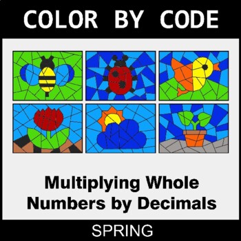 Spring: Multiplying Whole Numbers by Decimals - Coloring Worksheets