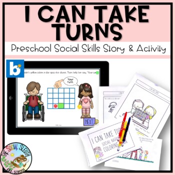 Preview of I CAN TAKE TURNS Preschool Social Skills Story | Sportsmanship Social Emotional