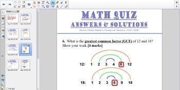 Preview of 7MA1 L06 Quiz on Multiples Factors GCF and LCM (Quiz with Answers)