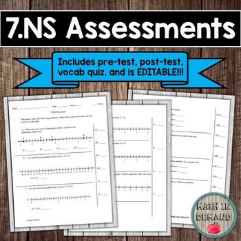 Preview of 7.NS CCSS (Integer Assessments) EDITABLE
