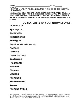Preview of 7TH GRADE FAST TEST 85 VOCAB STUDY GUIDE USING EXAMPLES ONLY