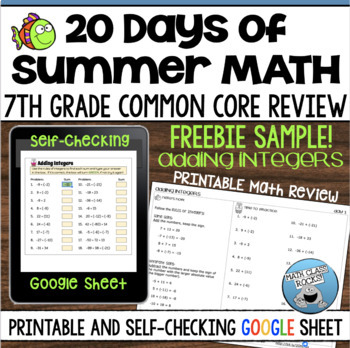 Preview of 7TH GRADE MATH REVIEW - SUMMER MATH DIGITAL AND PRINTABLE FREEBIE SAMPLE