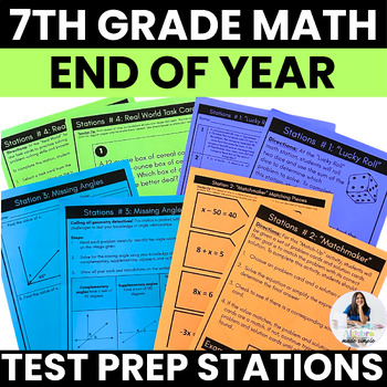 Preview of 7th Grade Math End of Year Review Test Prep Math Stations Centers Activity EOC