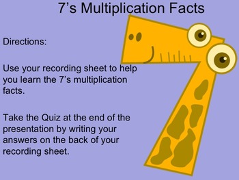 Preview of 7's Multiplication Facts PowerPoint with Tips and Graphic Organizer