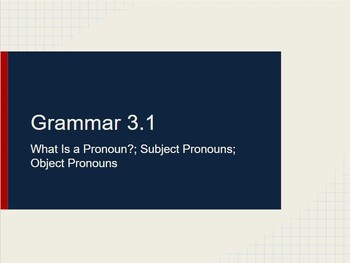 Preview of 7th-10th Grammar Lecture 3.1: What Is a Pronoun?; Subject and Object Pronouns