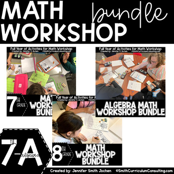 Preview of 7th, 8th & Algebra Grade Math Workshop Bundle Math Stations Now®️ Games