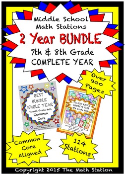 Preview of 7th & 8th Grade BUNDLE Middle School Math Stations - COMPLETE YEARS