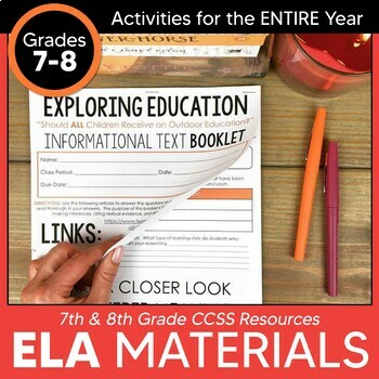 Preview of 7th & 8th Grade ELA English Language Arts Resources for ENTIRE School Year