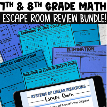 Preview of 7th & 8th Grade Math Escape Room Activity Bundle | End Of Year State Test Review