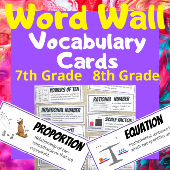 Preview of 7th/8th Grade Math Vocabulary Word Wall Cards
