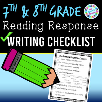 Preview of 7th & 8th Grade Reading Response Writing Checklist - PDF and digital!
