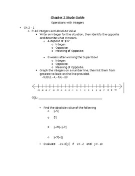 Preview of 7th Accelerated Study Guide for Operations with Integers Test