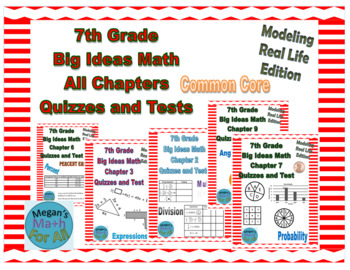 Preview of 7th Big Ideas Math All Chapters Quizzes and Tests Bundle - Editable