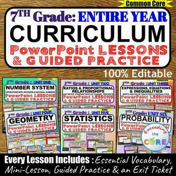 Preview of 7th GRADE MATH CURRICULUM PowerPoint Lessons DIGITAL BUNDLE (Entire Year)