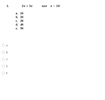 Preview of 7th GRD Google Form #7 Substituting Values Into Algebraic Equations - Easy Level