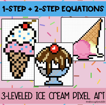 Preview of 1-Step and 2-Step Equations End of Year Ice Cream Pixel Art | Middle School Math