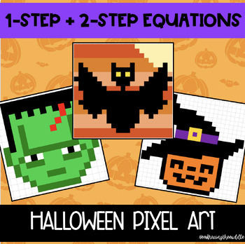 Preview of 1-Step and 2-Step Equations Halloween Pixel Art for Middle School Math